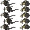 DELANEY HARDWARE 5-Bennett Edged Oil Rubbed Bronze Entry Door Handles and 5-Edged Oil Rubbed Bronze Sgl Cyl Deadbolts All Keyed Alike