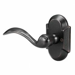 DELANEY HARDWARE Sandcast Tiara Aged Bronze Single Dummy Left Hand Door Lever with Curved Backplate