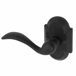 DELANEY HARDWARE Sandcast Tiara Aged Black Single Dummy Left Hand Door Lever with Curved Backplate