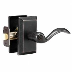 DELANEY HARDWARE Sandcast Tiara Aged Bronze Keyed Entry Right Hand Door Handle with Square Backplate