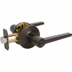 DELANEY HARDWARE Tulina Contemporary Style Tuscany Bronze Straight Rectangle Push Button Panic Proof Entry Door Handle