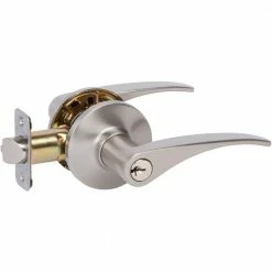 DELANEY HARDWARE Contemporary Dayton Satin Nickel Keyed Entry Door Handle