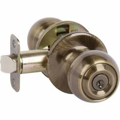 DELANEY HARDWARE Fairfield Rustic Style Antique Brass Round Shape Entry Door Knob