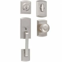 DELANEY HARDWARE Visconti Single Cylinder Satin Nickel Door Handleset with Santo Interior