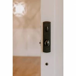 DELANEY HARDWARE Briona Black Single Cylinder Deadbolt Entry Door Handleset with Santo Mushroom Style Interior Knob -Whitehall Products Store delaney hardware knob handlesets 374104sn rh 1f 1000
