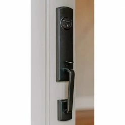 DELANEY HARDWARE Briona Black Single Cylinder Deadbolt Entry Door Handleset with Santo Mushroom Style Interior Knob -Whitehall Products Store delaney hardware knob handlesets 374104sn rh c3 1000