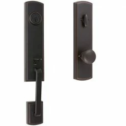DELANEY HARDWARE Italian Collection Briona Single Cylinder Edged Bronze Door Handleset with Santo Interior for Right-Hand Door