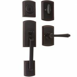 DELANEY HARDWARE Italian Collection Visconti Single Cylinder Edged Bronze Door Handleset with Florini Interior