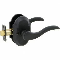 DELANEY HARDWARE Sandcast Rhonda Aged Black Passage Hall/Closet Right Hand Door Lever with Curved Backplate.