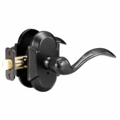 DELANEY HARDWARE Sandcast Tiara Aged Bronze Privacy Bed/Bath Door Handle with Curved Backplate