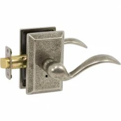 DELANEY HARDWARE Sandcast Tiara Aged Pewter Privacy Bed/Bath Door Handle with Square Backplate