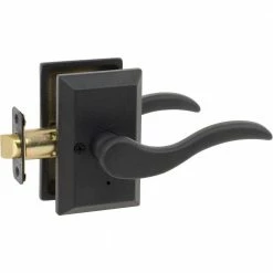 DELANEY HARDWARE Sandcast Rhonda Aged Black Privacy Bed/Bath Right Hand Door Handle with Square Backplate
