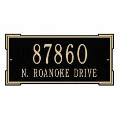 Whitehall Products Rectangular Roanoke Standard Wall 2-Line Address Plaque - Black/Gold