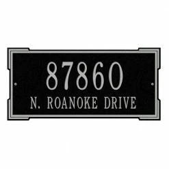 Whitehall Products Rectangular Roanoke Standard Wall 2-Line Address Plaque - Black/Silver