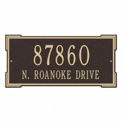 Whitehall Products Rectangular Roanoke Standard Wall 2-Line Address Plaque - Bronze/Gold