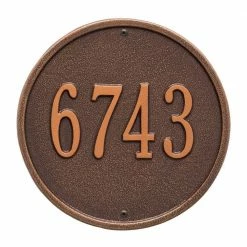 Whitehall Products Round Standard Antique Copper Wall 1-Line Address Plaque