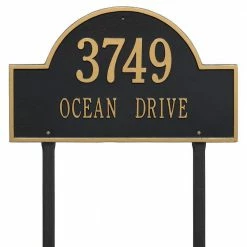 Whitehall Products Arch Marker Estate Black/Gold Lawn 2-Line Address Plaque
