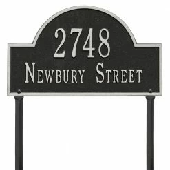 Whitehall Products Arch Marker Standard Black/Silver Lawn 2-Line Address Plaque