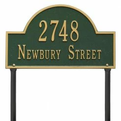 Whitehall Products Arch Marker Standard Green/Gold Lawn 2-Line Address Plaque