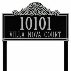 Whitehall Products Villa Nova Rectangular Black/Silver Estate Lawn Two Line Address Plaque
