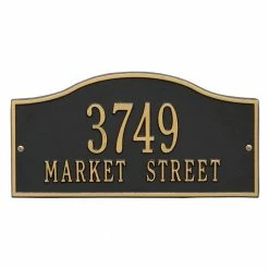 Whitehall Products Rolling Hills Rectangular Black/Gold Standard Wall 2-Line Address Plaque