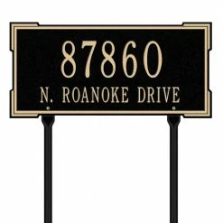 Whitehall Products Rectangular Roanoke Standard Lawn 2-Line Address Plaque - Black/Gold