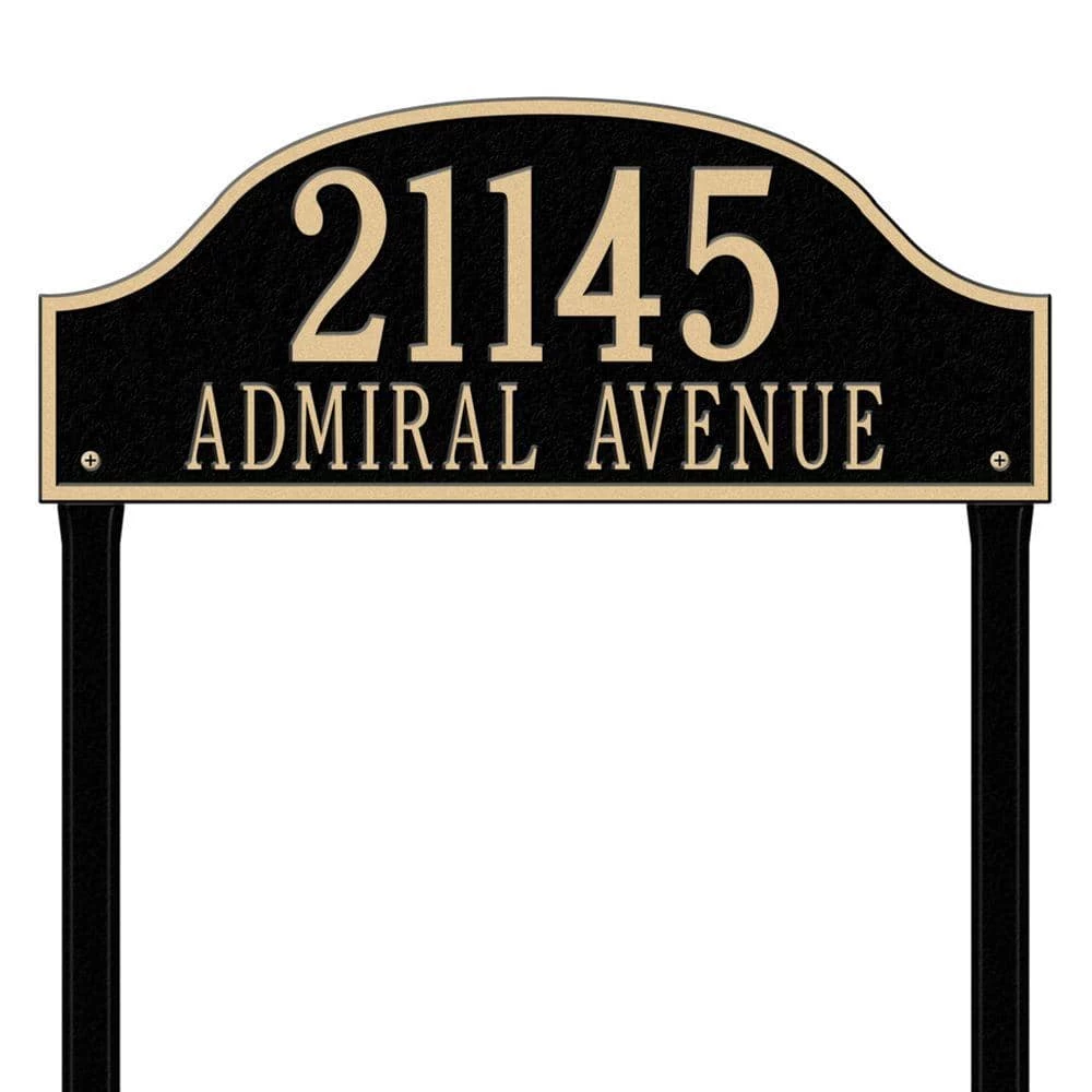 Whitehall Products Admiral Estate Arch Black/Gold Lawn Two Line Address Plaque 3 Whitehall Products Admiral Estate Arch Black/Gold Lawn Two Line Address Plaque