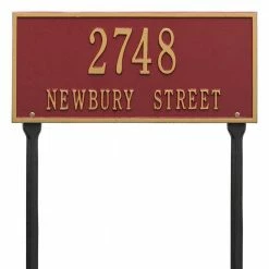 Whitehall Products Hartford Rectangular Red/Gold Standard Lawn 2-Line Address Plaque