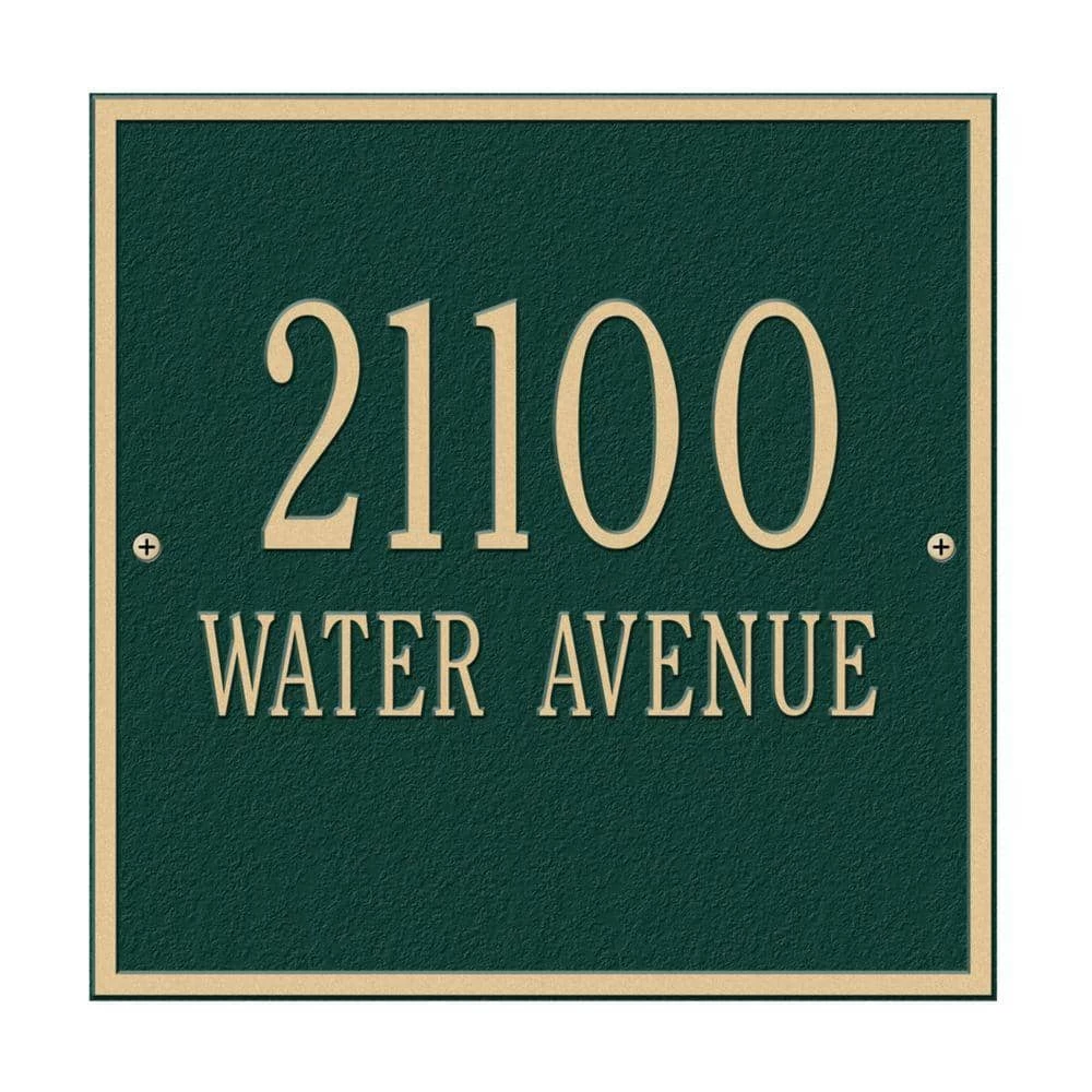 Whitehall Products Square Standard Wall 2-Line Address Plaque - Green/Gold 3 Whitehall Products Square Standard Wall 2-Line Address Plaque - Green/Gold