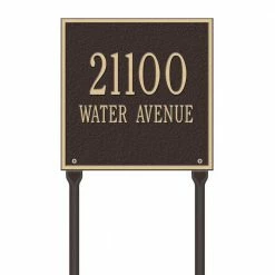 Whitehall Products Square Standard Lawn 2-Line Address Plaque - Bronze/Gold