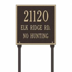 Whitehall Products Square Standard Lawn 3-Line Address Plaque - Bronze/Gold