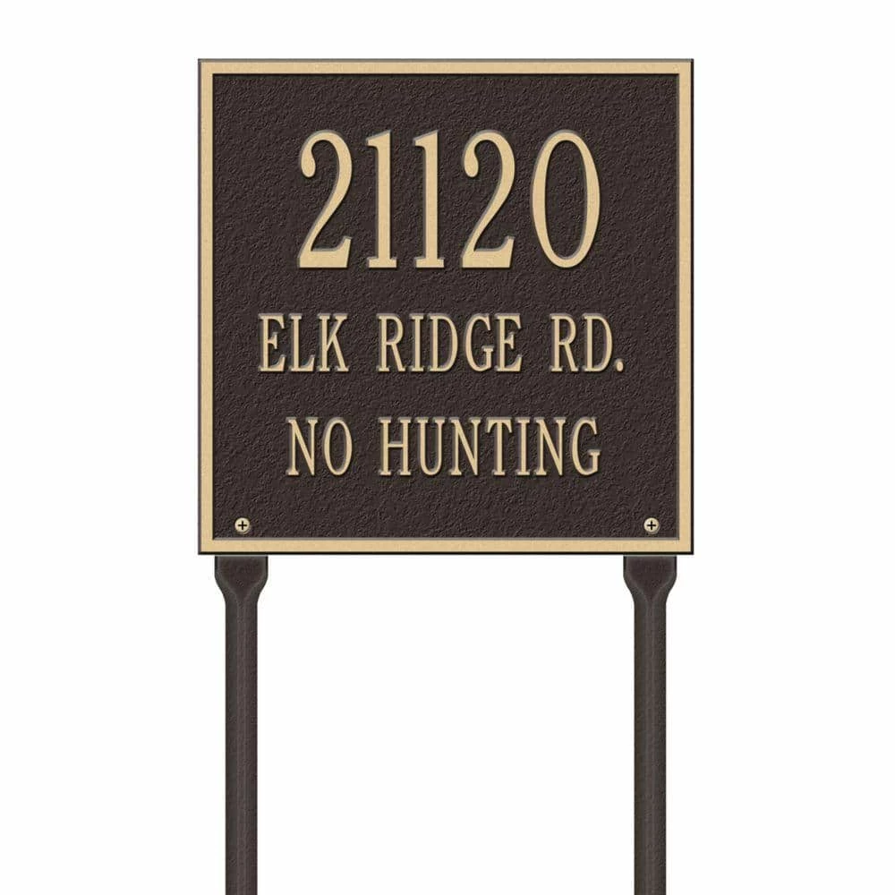 Whitehall Products Square Standard Lawn 3-Line Address Plaque - Bronze/Gold 3 Whitehall Products Square Standard Lawn 3-Line Address Plaque - Bronze/Gold