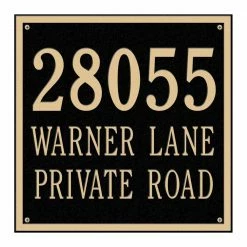 Whitehall Products Square Estate Wall 3-Line Address Plaque - Black/Gold