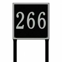 Whitehall Products Square Estate Lawn 1-Line Address Plaque - Black/Silver