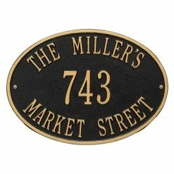 Whitehall Products Oval Hawthorne Standard Black/Gold Wall 3-Line Address Plaque