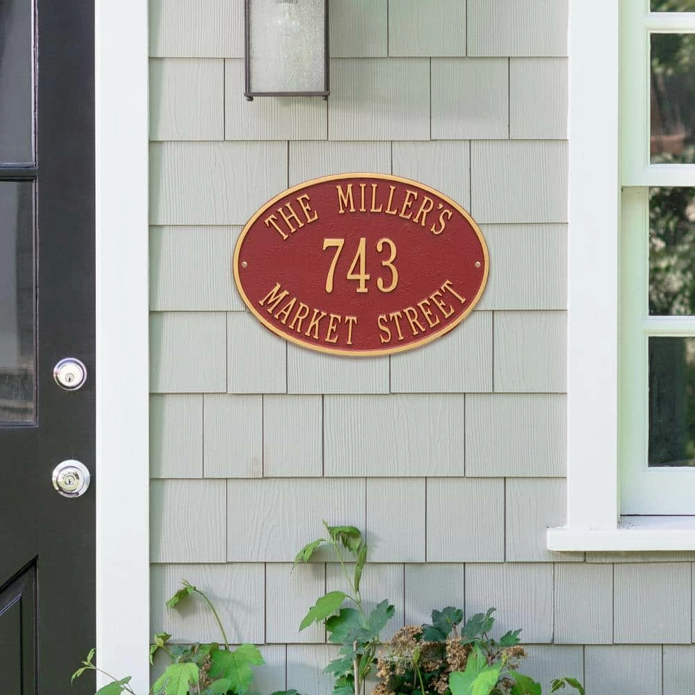 Whitehall Products Oval Hawthorne Standard Red/Gold Wall 3-Line Address Plaque 6 Whitehall Products Oval Hawthorne Standard Red/Gold Wall 3-Line Address Plaque - Image 4