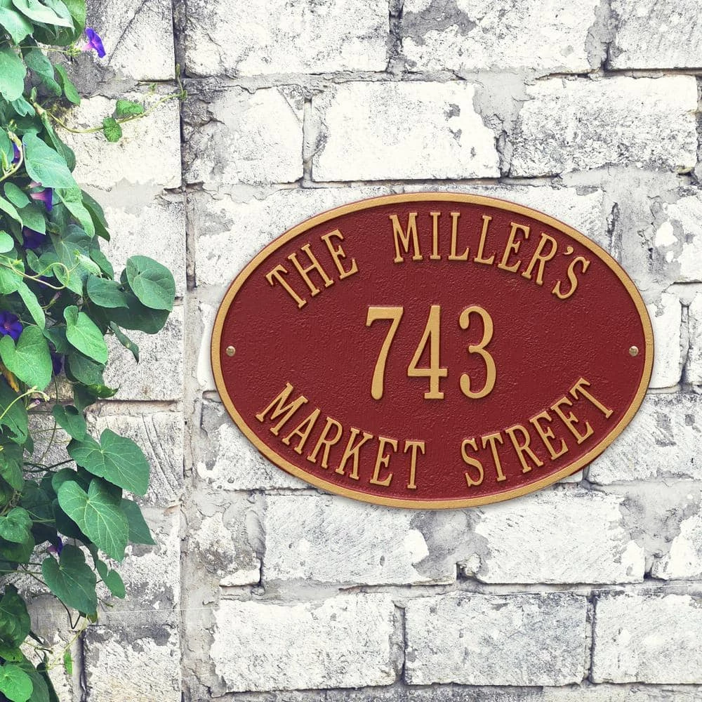 Whitehall Products Oval Hawthorne Standard Red/Gold Wall 3-Line Address Plaque 4 Whitehall Products Oval Hawthorne Standard Red/Gold Wall 3-Line Address Plaque - Image 2