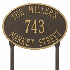 Whitehall Products Hawthorne Standard Oval Bronze/Gold Lawn 3-Line Address Plaque