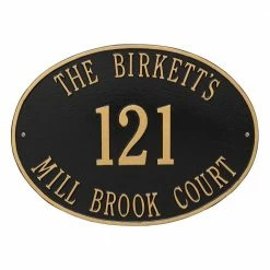 Whitehall Products Hawthorne Estate Oval Black/Gold Wall 3-Line Address Plaque