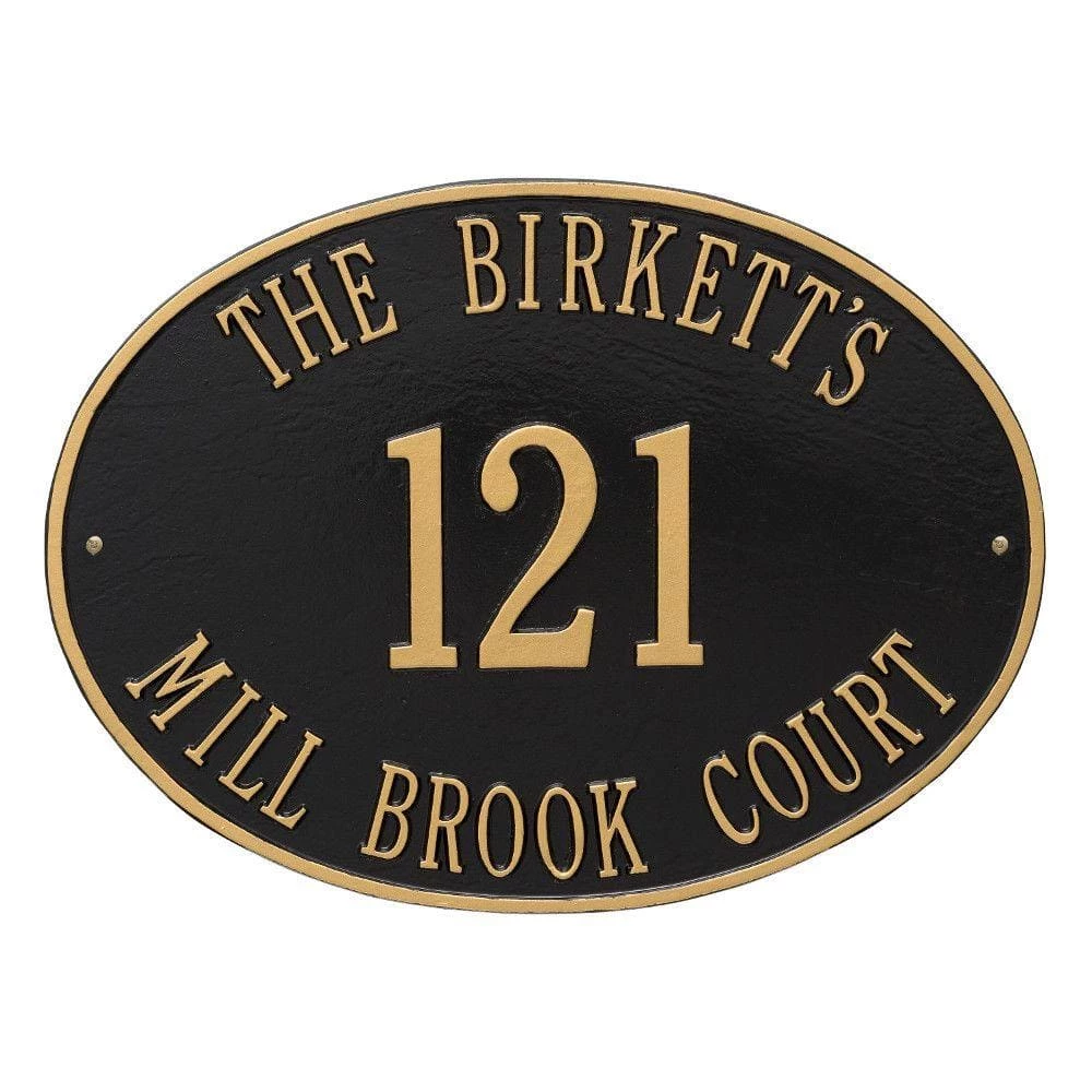Whitehall Products Hawthorne Estate Oval Black/Gold Wall 3-Line Address Plaque 3 Whitehall Products Hawthorne Estate Oval Black/Gold Wall 3-Line Address Plaque