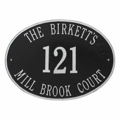 Whitehall Products Hawthorne Estate Oval Black/Silver Wall 3-Line Address Plaque