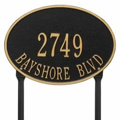 Whitehall Products Hawthorne Standard Oval Black/Gold Lawn 2-Line Address Plaque