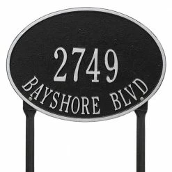 Whitehall Products Hawthorne Standard Oval Black/Silver Lawn 2-Line Address Plaque