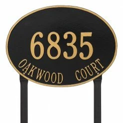 Whitehall Products Hawthorne Estate Oval Black/Gold Lawn 2-Line Address Plaque