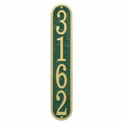 Whitehall Products Fast and Easy Vertical House Number Plaque, Green/Gold