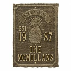 Whitehall Products Antebellum Welcome Rectangular Standard Wall 3-Line Anniversary Personalized Plaque in Antique Brass
