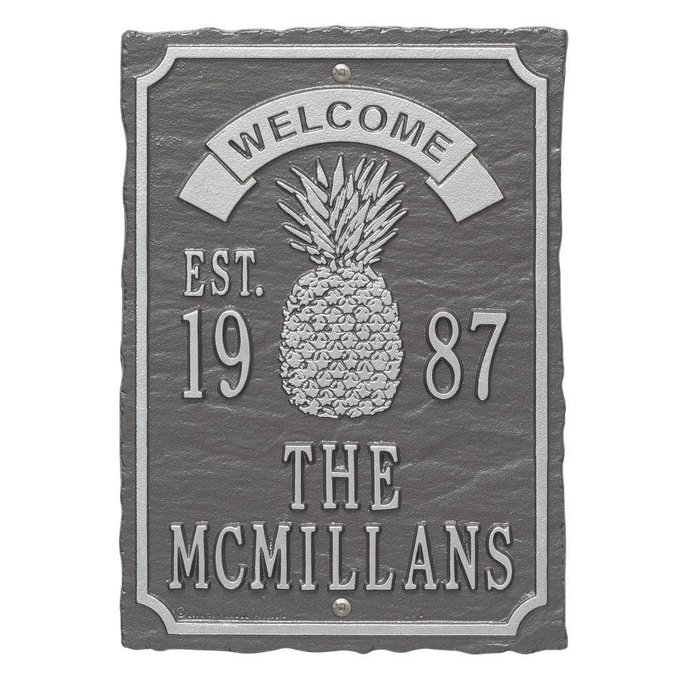Whitehall Products Antebellum Welcome Rectangular Standard Wall 3-Line Anniversary Personalized Plaque in Pewter/Silver 3 Whitehall Products Antebellum Welcome Rectangular Standard Wall 3-Line Anniversary Personalized Plaque in Pewter/Silver