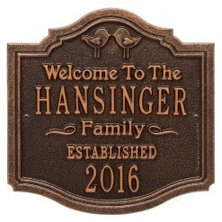 Whitehall Products Kissing Birds Square Standard Wall 2-Line Anniversary Wedding Personalized Plaque in Antique Copper