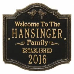 Whitehall Products Kissing Birds Square Standard Wall 2-Line Anniversary Wedding Personalized Plaque in Black/Gold