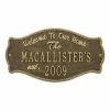 Whitehall Products Fluted Arch Welcome Anniversary Personalized Plaque, Antique Brass -Whitehall Products Store whitehall products address plaques 3308ab 64 1000